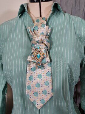 Statement Necktie Necklace with Handcrafted Brooch